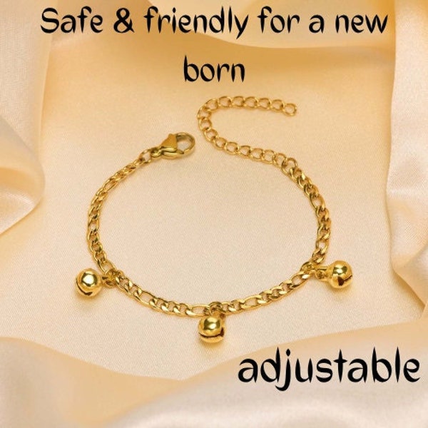 Baby Bell Anklets - Ideal Newborn Gift, Stainless Steel Safety Chain Anklet for Tiny Feet, Hypoallergenic and Nickel-Free