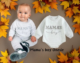 Mama's Boy's Embroidered Romper - Autumn Style Long Sleeve for Toddlers & Babies, Casual Cute Outfit, Perfect Newborn Gift