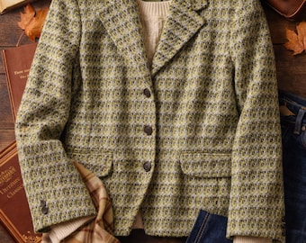 Blazer Talbots de tweed verde y azul, talla 14 para mujer, estilo clásico preppy.