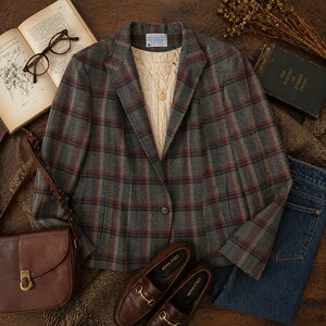 Vintage geruite wollen blazer Pendleton: jack in Academia-stijl gemaakt in de VS