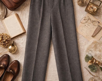 Vintage Evan Picone Grey Wool Lined Trousers – High Waisted Tailored Pants