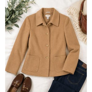 Blazer de pelo de camello Talbots para mujer, talla 8 petite, estilo clásico preppy.