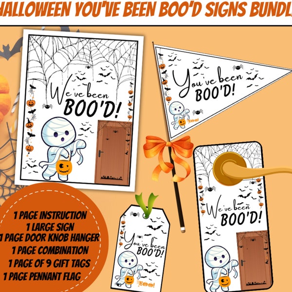 You've Been Boo'd Printable Halloween Kit, You've Been Booed Door Hanger, Instructions, Gift Tags, Pennant Flag, Instant Download