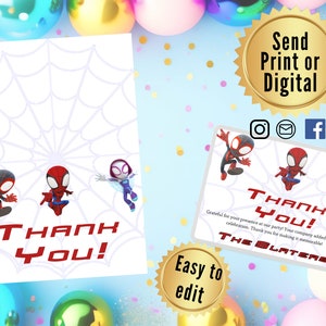 SPIDEY THANK YOU Karte Jungen Geburtstag Danke Spidey Spidey Thema Spidey und seine tollen Freunde Kindergeburtstag Dankeschön-Karte