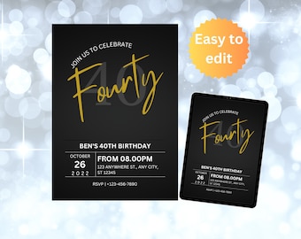 Editable birthday invitation, Adult Birthday Invite, adult invitation, 30th birthday, 21st birthday, 40th birthday, 50th birthday