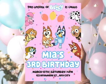 Bluey Birthday Invitation, Girls Birthday Party Invites, Editable Bluey Invite Template, Bluey girls Birthday Invitation, Boys Party Invites