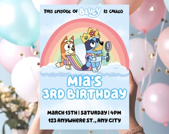 Bluey Birthday Invitation, Boys Birthday Party Invites, Editable Bluey Invite Template, Bluey girls Birthday Invitation, Boys Party Invites