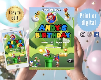 Super Mario Birthday Invitation, Super mario Theme, birthday invitation,,mario invitation,super mario,super mario invite,super mario party