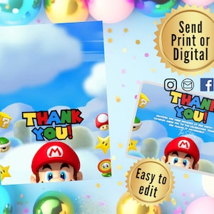 SUPER MARIO DANK je kaart Mario Boys verjaardag Super Mario Bedankt Editble Mario Bedankkaart Verjaardag nodigt verjaardag Bedankt