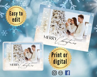 CHRISTMAS PHOTO CARD  Family Photo card Editable Template Modern Holiday Picture Card Printable family Christmas Card photo card