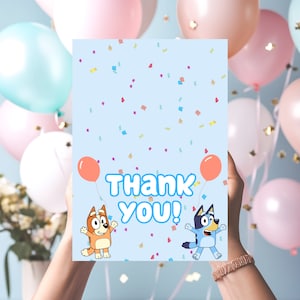 BLUEY THANK YOU card Bluey Birthday theme Party thank you card bluey birthday Bluey Birthday Thank you image 1