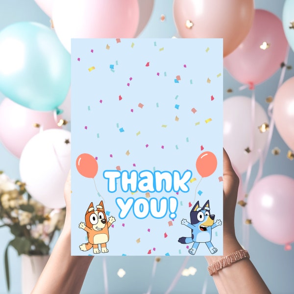 BLUEY THANK YOU card  Bluey Birthday theme Party thank you card  bluey birthday Bluey Birthday Thank you