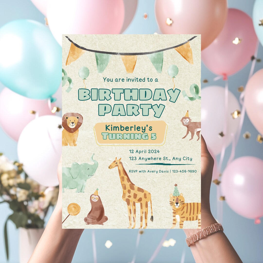 Editable Jungle Invitation Birthday Invitation Animals Etsy