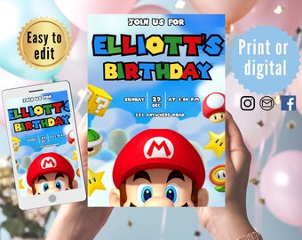 Super Mario Birthday Invitation, Super mario Theme, birthday invitation,,mario invitation,super mario,super mario invite,super mario party