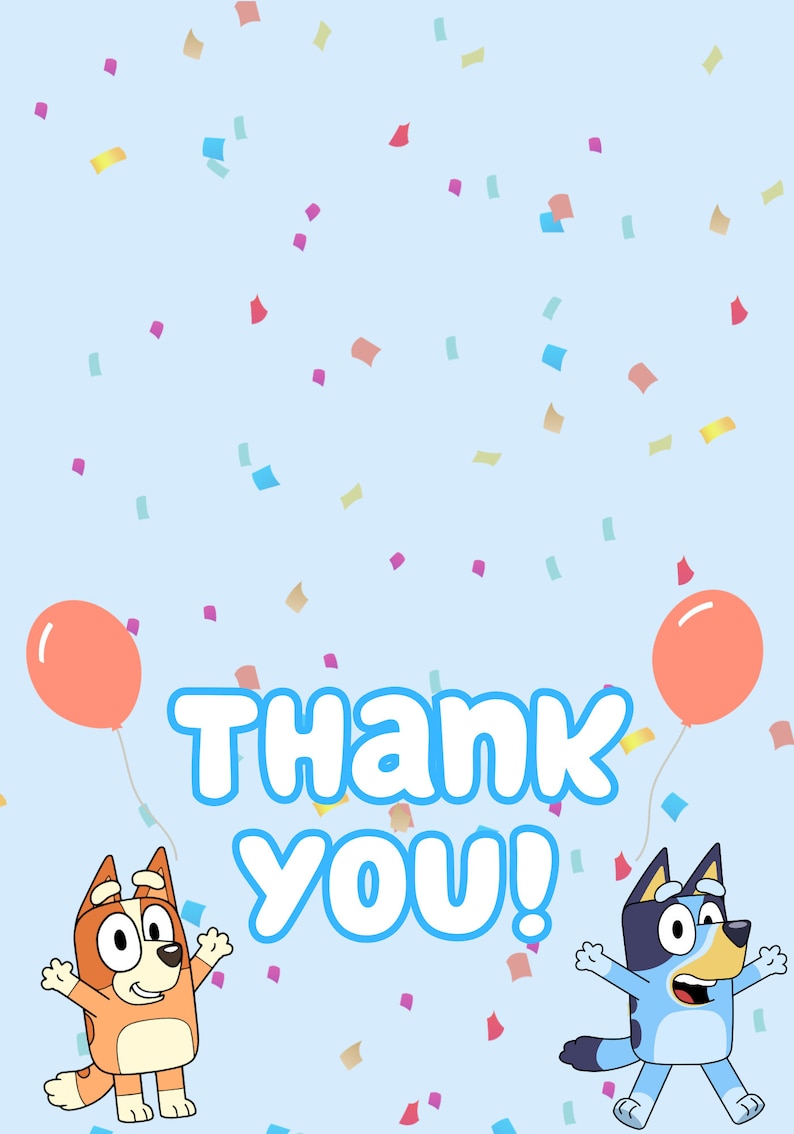 BLUEY THANK YOU card Bluey Birthday theme Party thank you card bluey birthday Bluey Birthday Thank you image 2