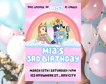 Bluey Birthday Invitation, Girls Birthday Party Invites, Editable Bluey Invite Template, Bluey girls Birthday Invitation, Boys Party Invites