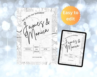 Dinner invitation, Editable birthday invitation, Adult Birthday Invite, 30th birthday, 21st birthday, 40th birthday, 50th birthday