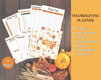 Thanksgiving Planner Printable, Shopping List, Thanksgiving Dinner Checklist, Thanksgiving PDF List, Thanksgiving Meal Planner
