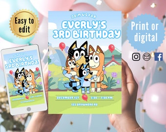 Bluey Birthday Invitation, Boys Birthday Party Invites, Editable Bluey Invite Template, Bluey girls Birthday Invitation, Boys Party Invites