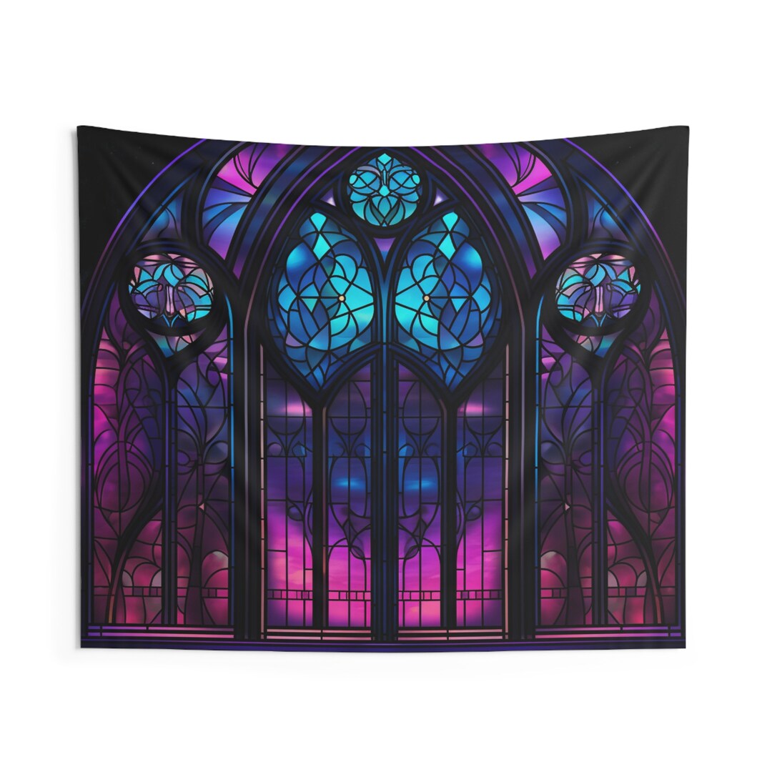Gothic Cathedral Stained Glass Tapestry Etsy