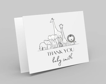 Safari Friends Personalized Baby Shower Thank You Card multiple pack sizes available