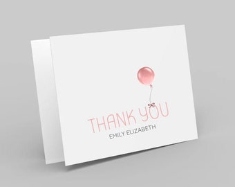 Elegant Balloon Personalized Baby Shower Thank You Card. multiple pack sizes available