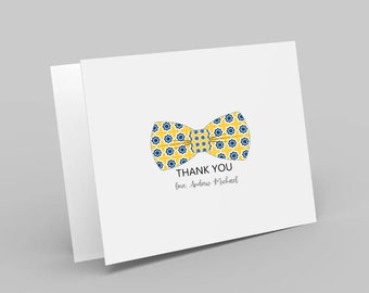 Dapper Bow Tie Personalized Baby Shower Thank You Card. multiple pack sizes available