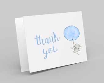 Whimsical Elephant Baby Shower Thank You Card. multiple pack sizes available