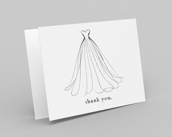 Wedding Dress Bridal Shower Thank You Card multiple pack sizes available