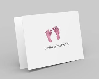 Personalized Baby Girl Footprints Thank You Cards. multiple pack sizes available