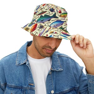 Bucket Hat Fishing Lure Hat for Outdoor Enthusiasts, Fishermen, Fishing Lovers - Sun Protection, Beach Hat, Summer Cap, Fishing Gear,