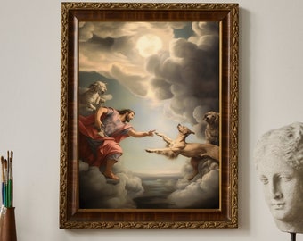 The Creation of Adam- parody of Michaelangelo's painting with a dog, art high quality art print, wall art, funny gift, renaissance print dog