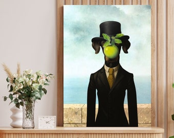 Le fils de l'homme de Rene Magritte - parodie du célèbre tableau avec un chien, impression d'art de haute qualité, art mural, cadeau amusant, impression de chien