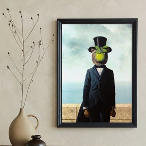 The Son of Man by Rene Magritte- parody of the famous painting with a cat, art high quality art print, wall art, funny gift, print cat