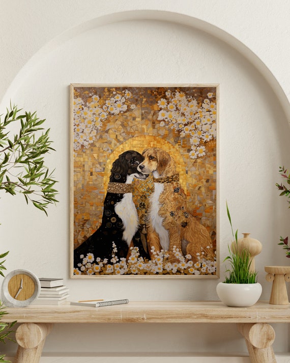 The Kiss by Gustav Klimt- Parody of the Famous Painting With a Dog