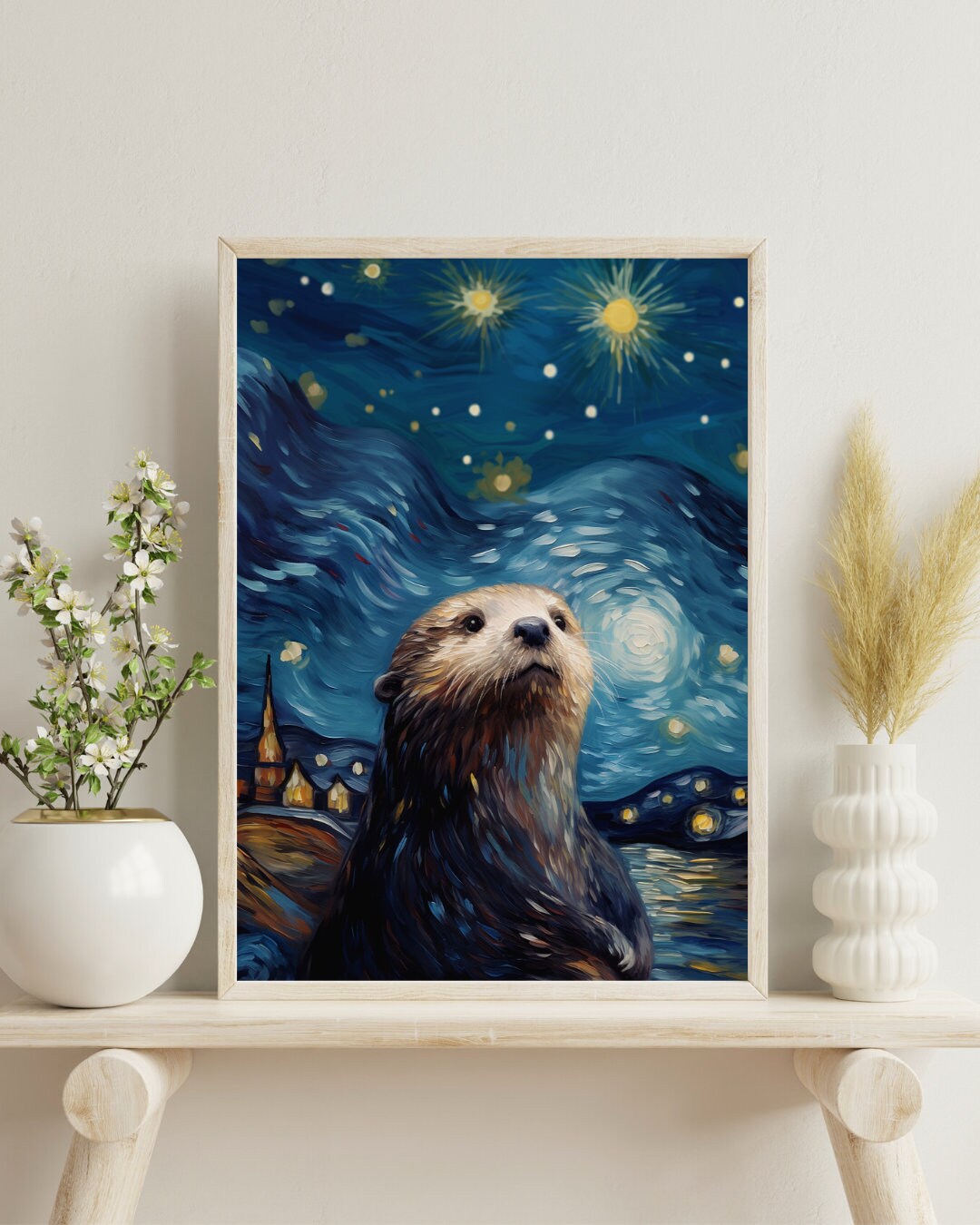 星月夜プリント - ヴィンセント・ヴァン・ゴッホのカワウソの絵画の