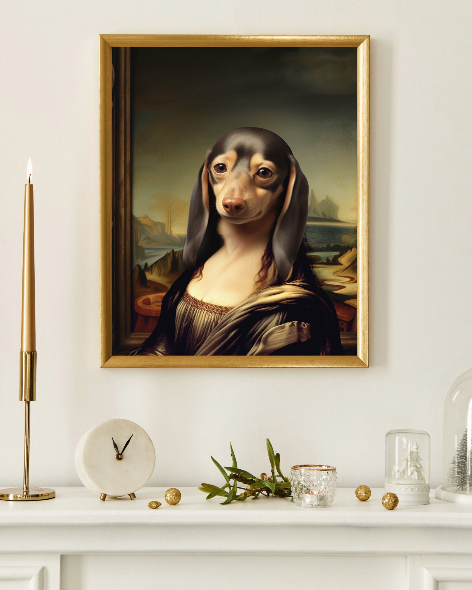 ボナリザプリント - モナリザのパロディ、ダックスフント犬を描いたダ