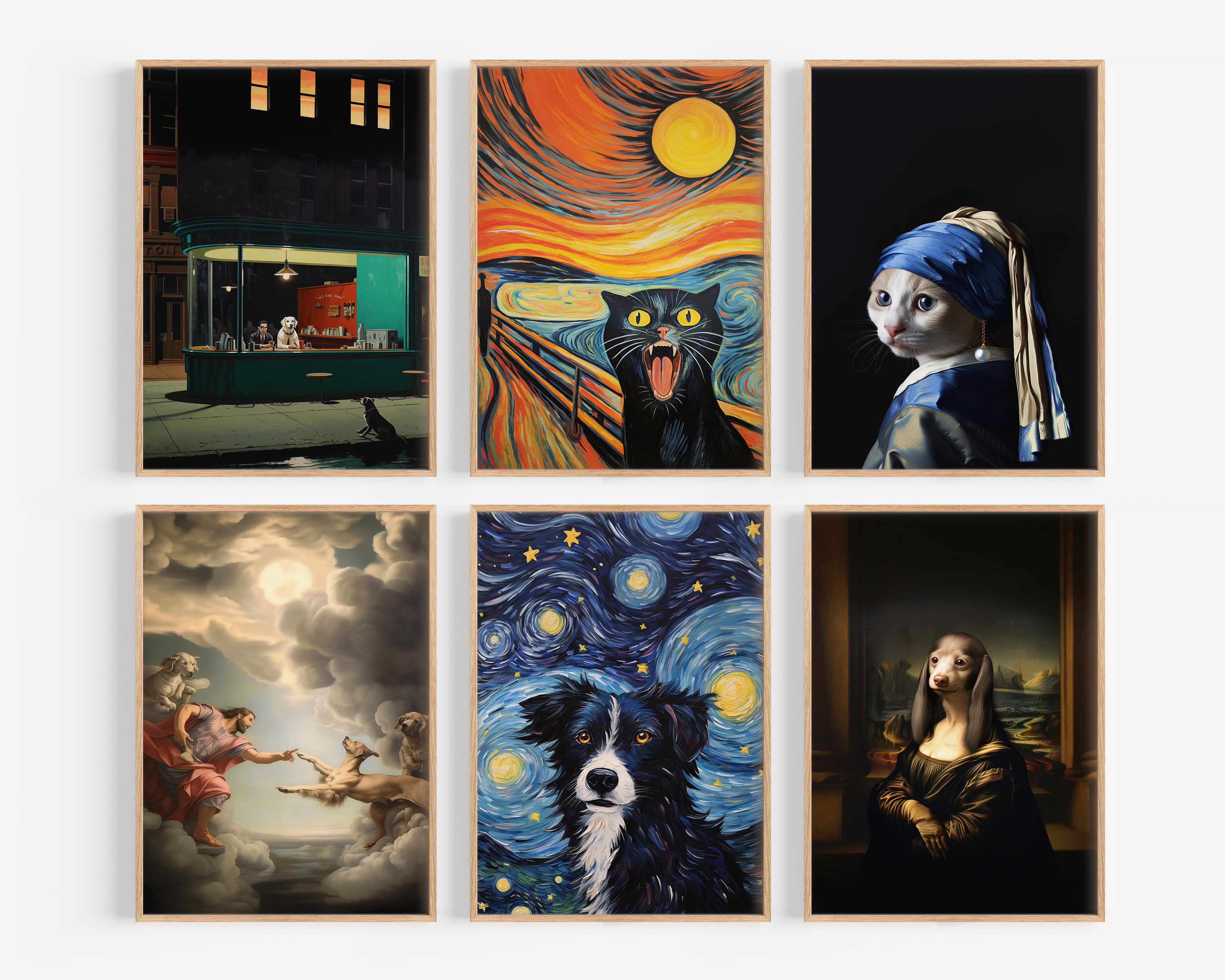 夜のカフェテラスのプリント - フィンセント・ファン・ゴッホの猫の絵