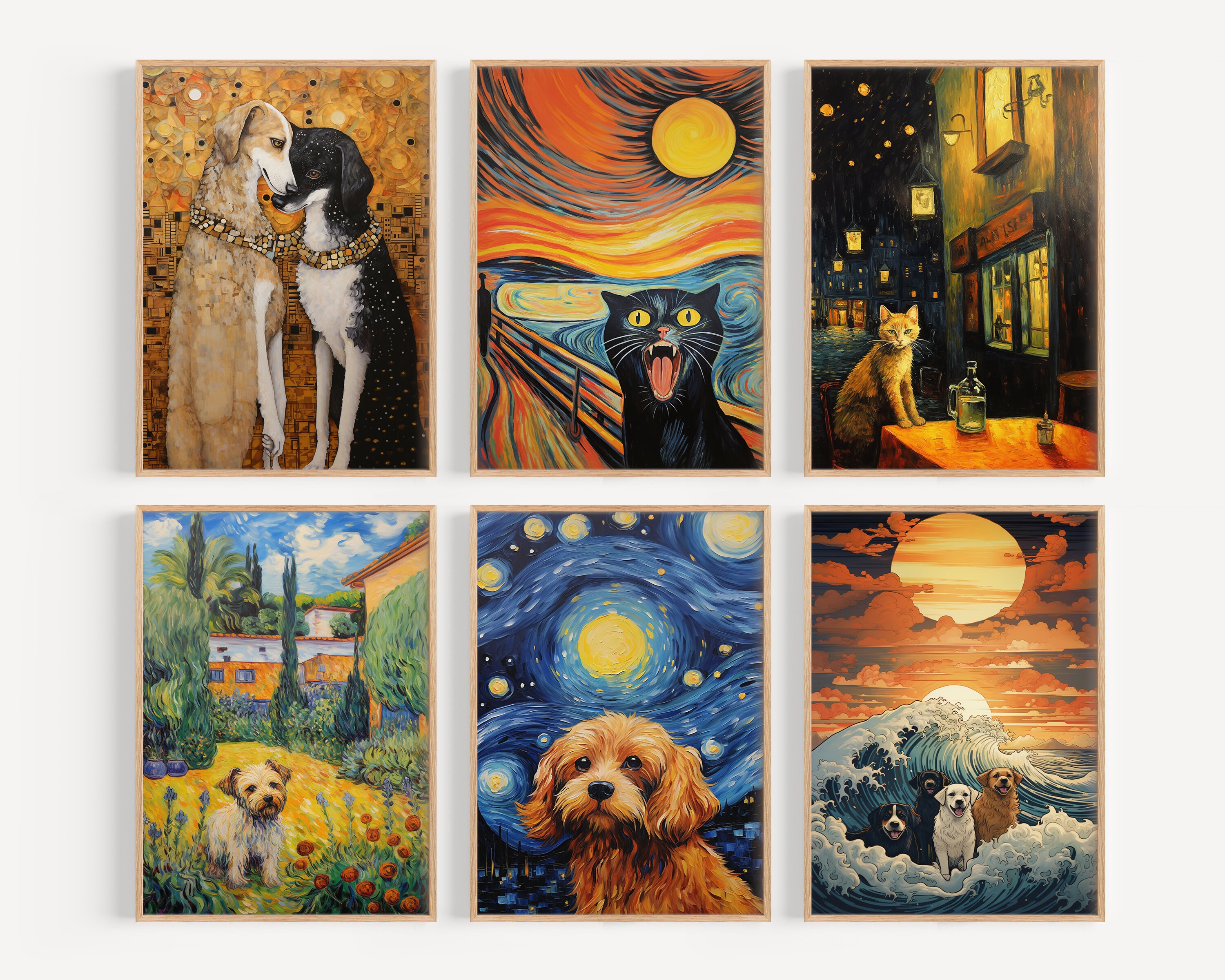 SET of SIX Colourful Prints- Parody of Classic Art Paintings With