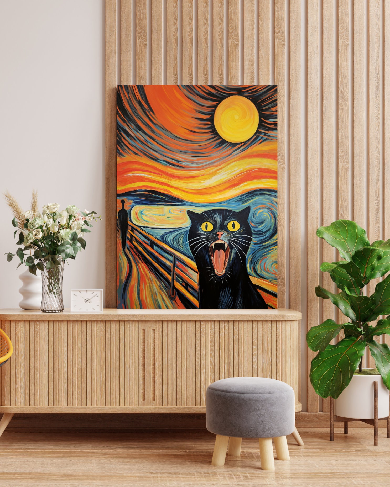 エドヴァルド・ムンクの叫び - 猫を描いた有名な絵画のパロディ、高