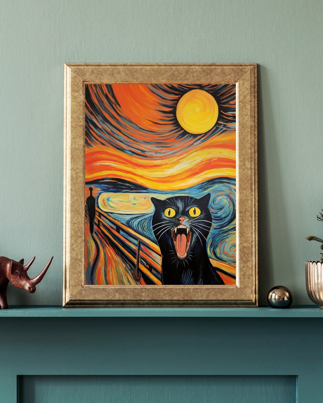 エドヴァルド・ムンクの叫び - 猫を描いた有名な絵画のパロディ、高