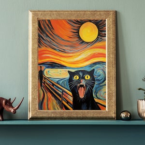 The Scream by Edvard Munch- parody of the famous painting with a cat, art high quality art print, wall art, funny gift, print cat 2