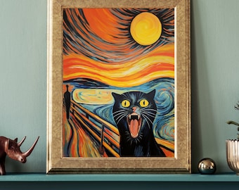 エドヴァルド・ムンクの叫び - 猫を描いた有名な絵画のパロディ、高