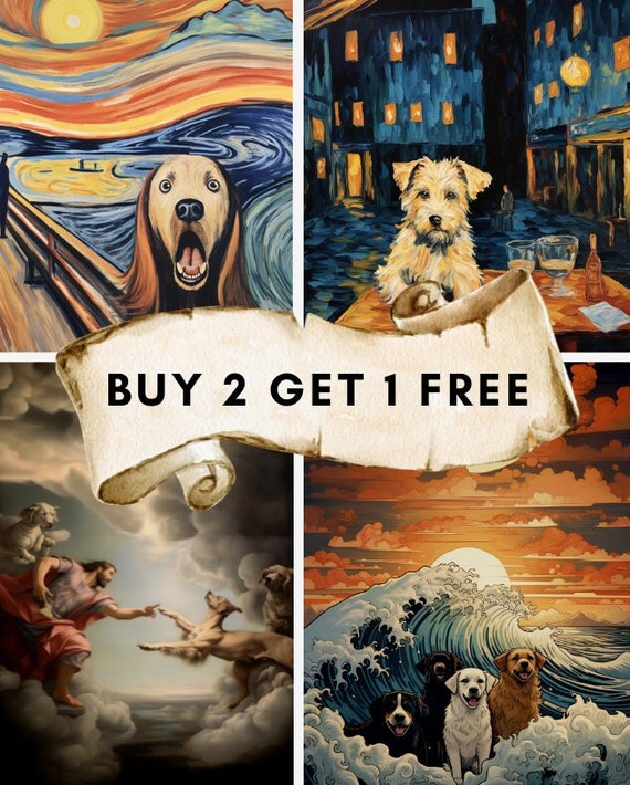 神奈川沖浪裏 - 北斎の犬を描いた絵画のパロディ、日本美術の高品質