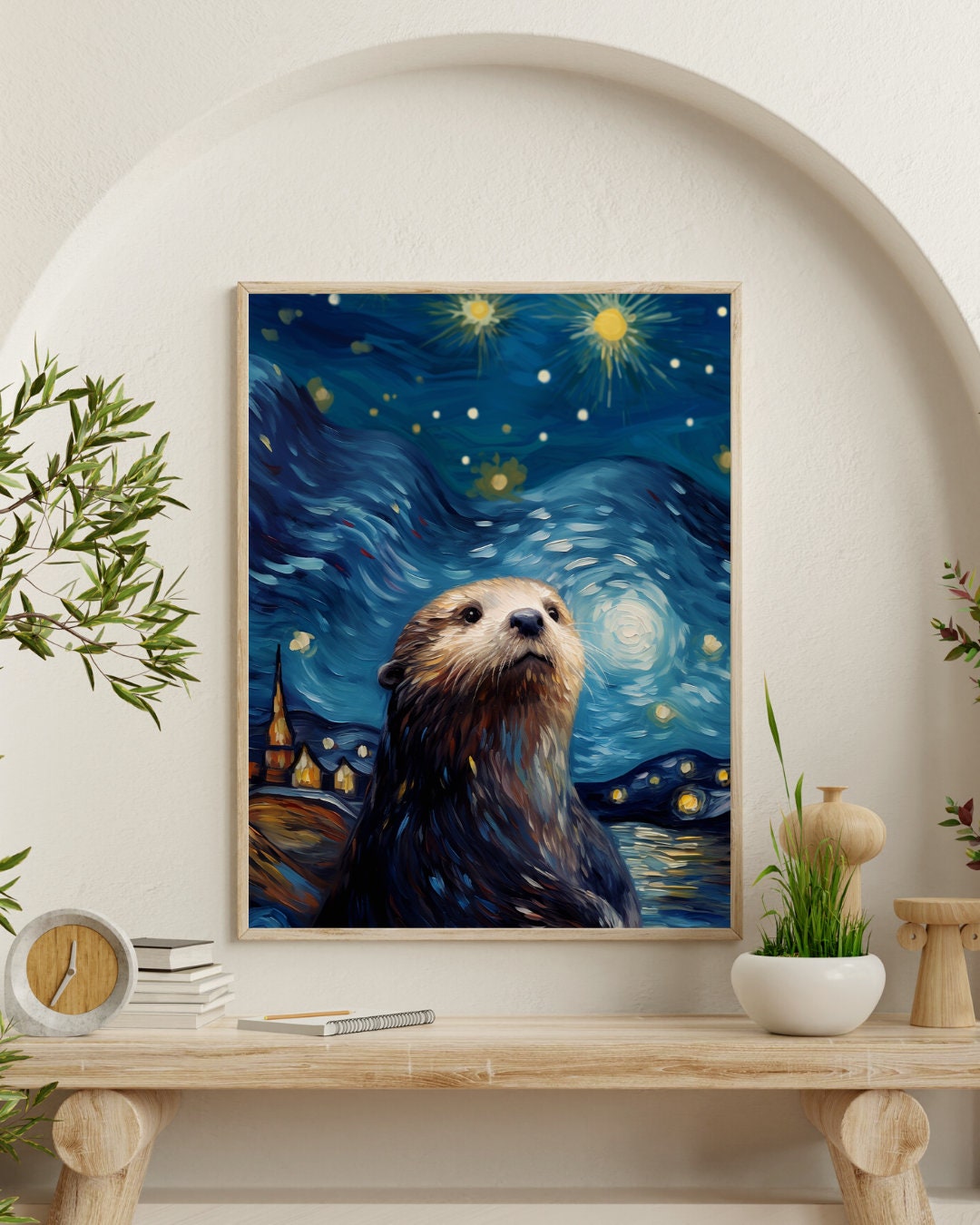 星月夜プリント - ヴィンセント・ヴァン・ゴッホのカワウソの絵画の