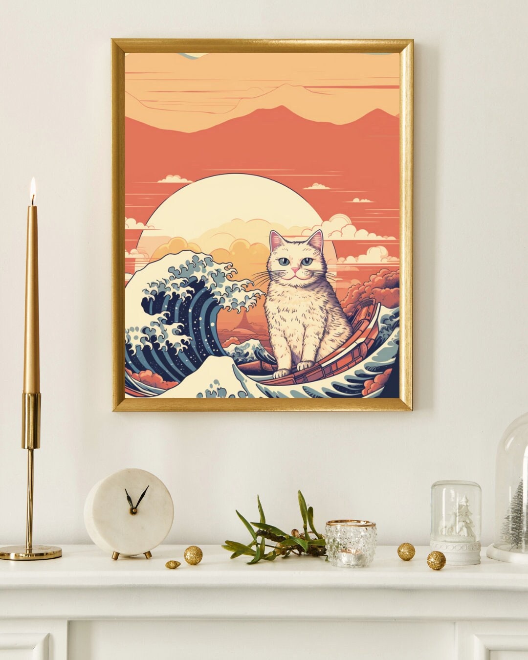 Famous Cat 版画 The Great Wave- Parody of Hokusai's Painting With Cats, Japanese