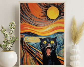 エドヴァルド・ムンクの叫び - 猫を描いた有名な絵画のパロディ、高