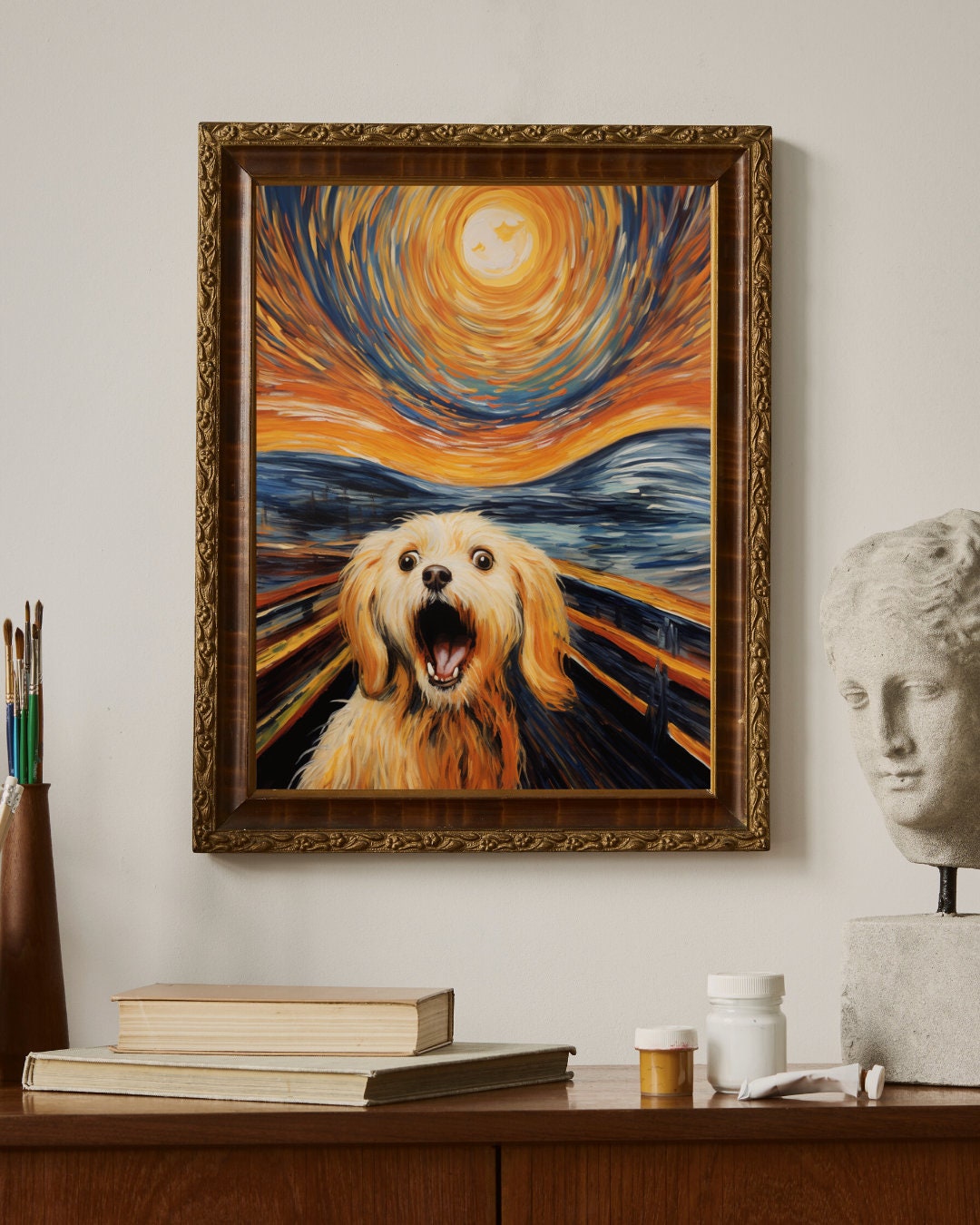 エドヴァルド・ムンクの叫び - 犬を描いた有名な絵画のパロディ