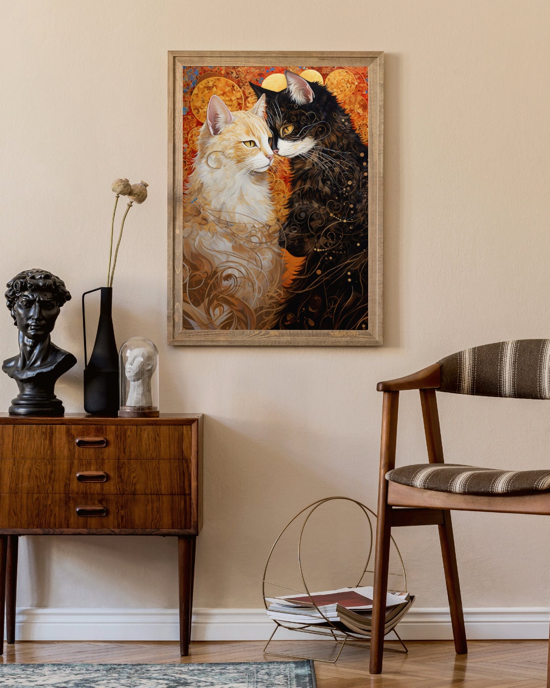 グスタフ・クリムトの「接吻」 - 猫を描いた有名な絵画のパロディ、高
