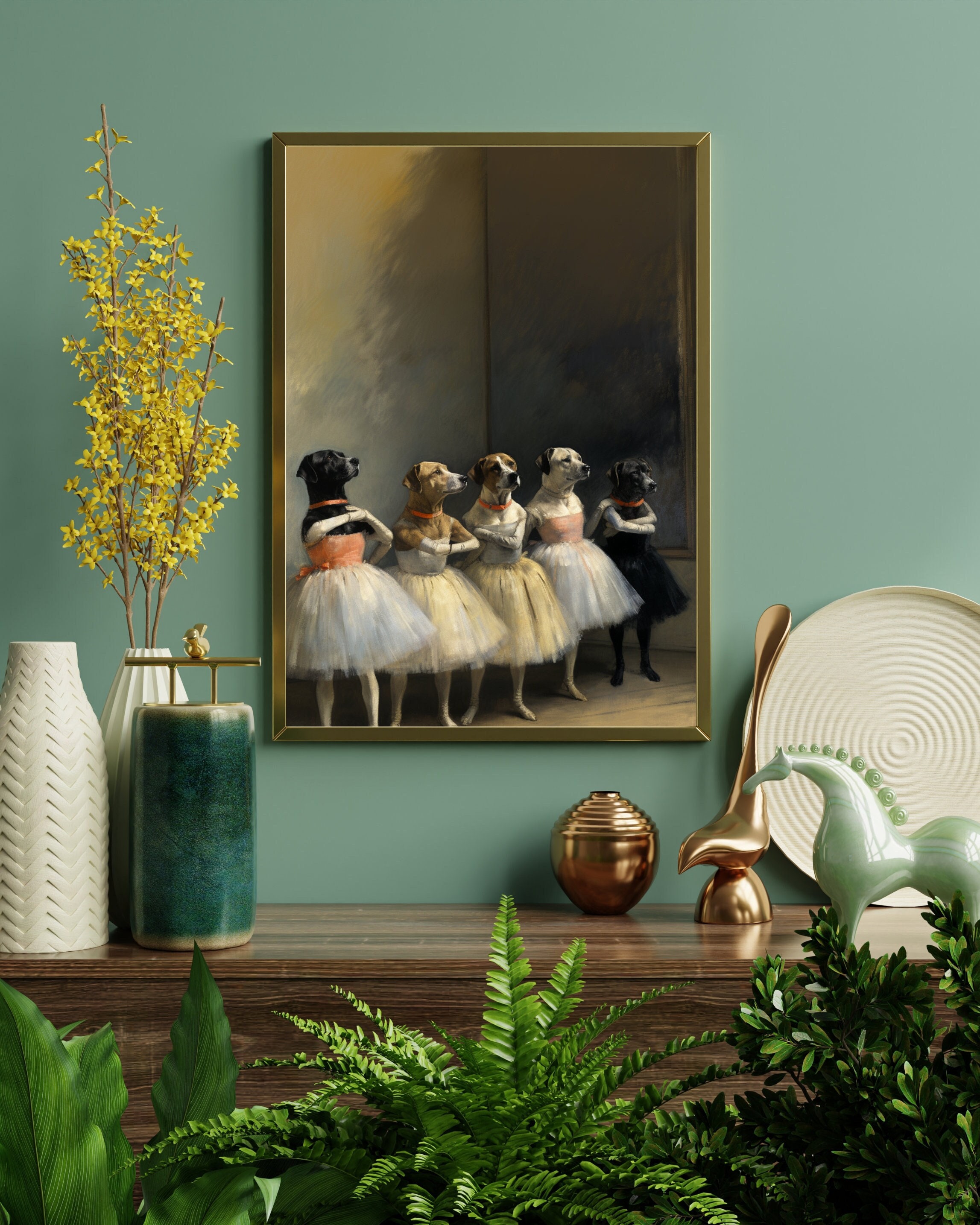 バレエ クラス プリント - エドガー ドガの犬を描いた絵画のパロディ